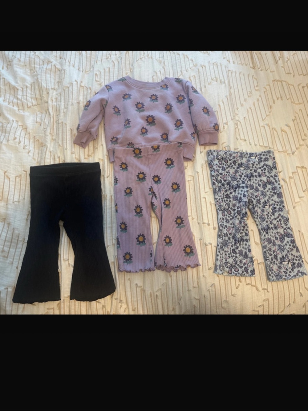 jumping beans Lavender Ribbed Floral Leggings Set - Lavender & Black